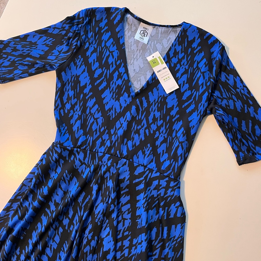 WOMENS XS MAXI DRESS BLUE BLACK NWT AGNES & DORA POCKETS
